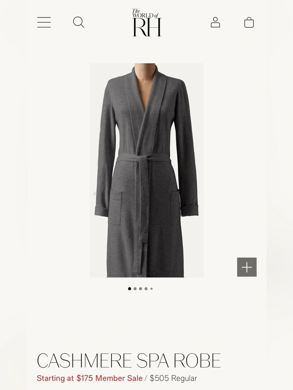 Authentic Cashmere Spa Robe Grey - Picture 2 of 4